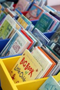 childrens books in colourful boxes